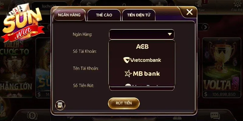 Rút tiền Sunwin qua ngân hàng là phương thức tiện lợi với hạn mức giao dịch lớn