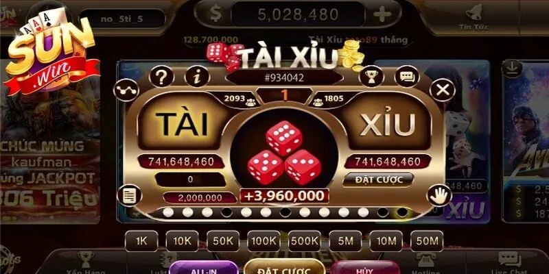 Tài Xỉu là phiên bản trực tuyến, tạo nên tên tuổi cho cổng game Sunwin